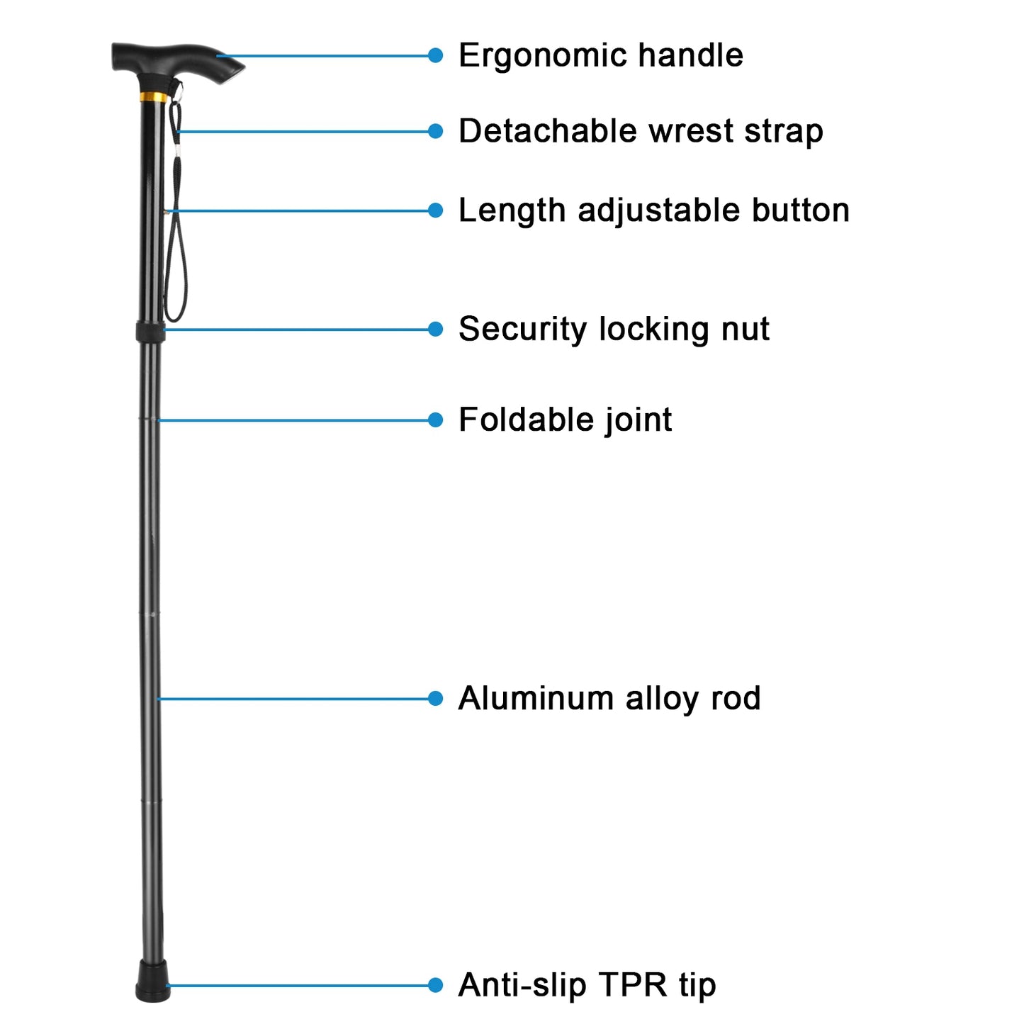 Adjustable Folding Walking Cane - Lightweight Aluminum Alloy