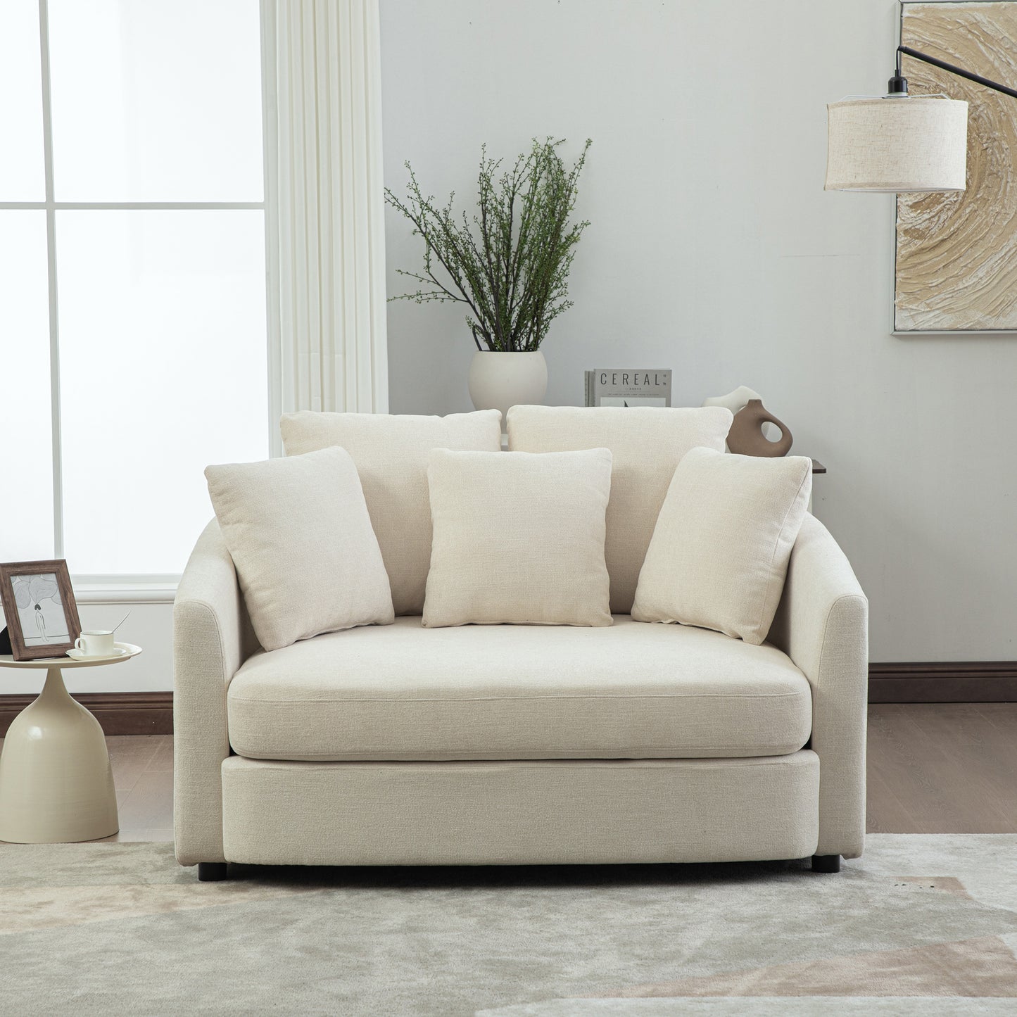 Upholstered Round Accent Chaise Lounge with Pillows - Beige