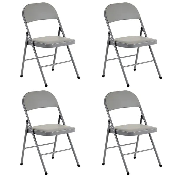 Foldable Steel and PVC Chairs - 4-Pack Gray
