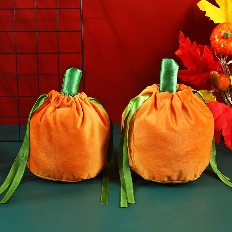 Velvet Pumpkin Candy Bag for Halloween Party - Festive Gift Bag