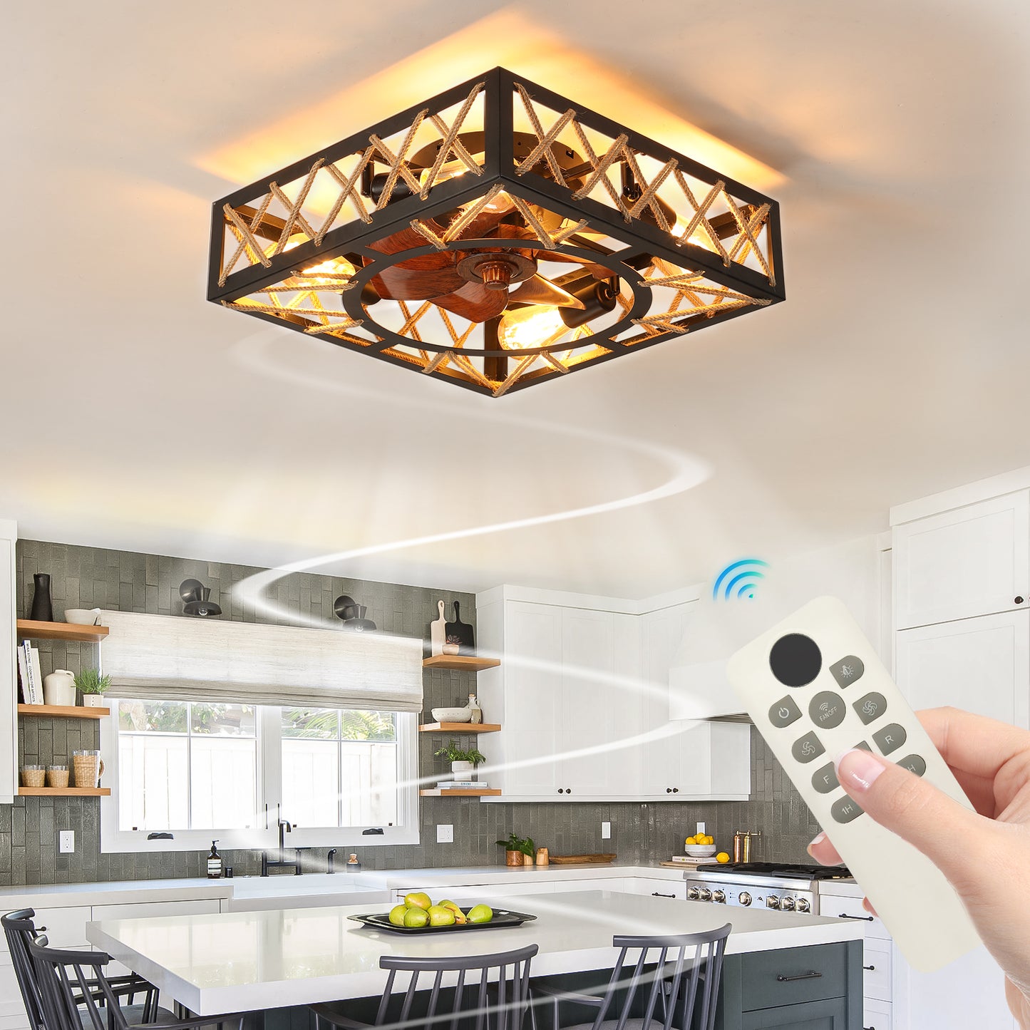 Rustic Ceiling Fan with Remote Control - 6 Speed, Noiseless DC Motor