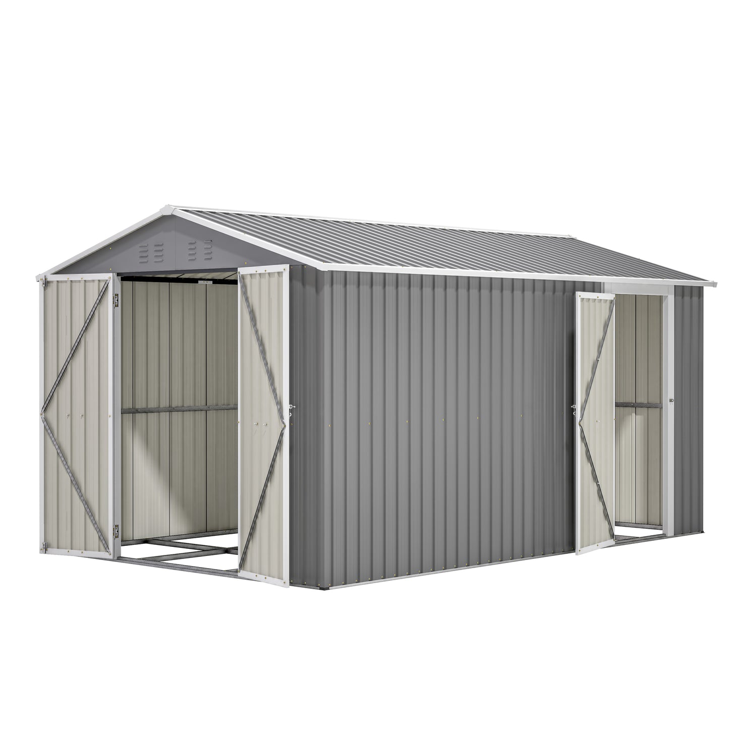 8x12 FT Metal Storage Shed with Side Door - Grey Outdoor Tool Shed
