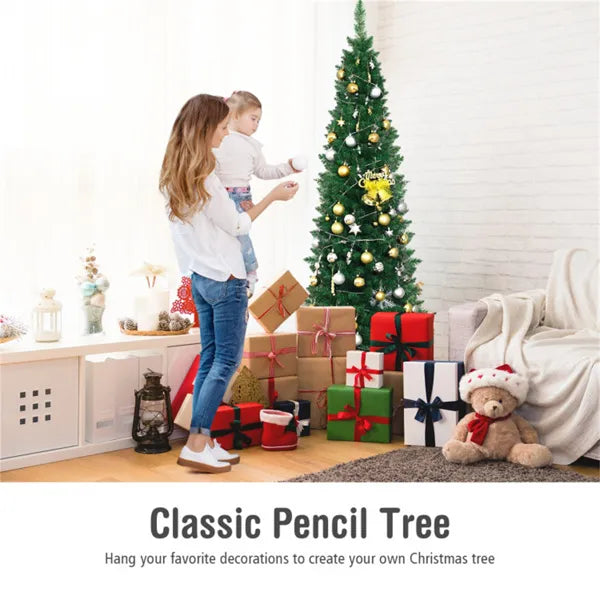 6ft Slim Pencil Christmas Tree - Realistic PVC Flocked Finish