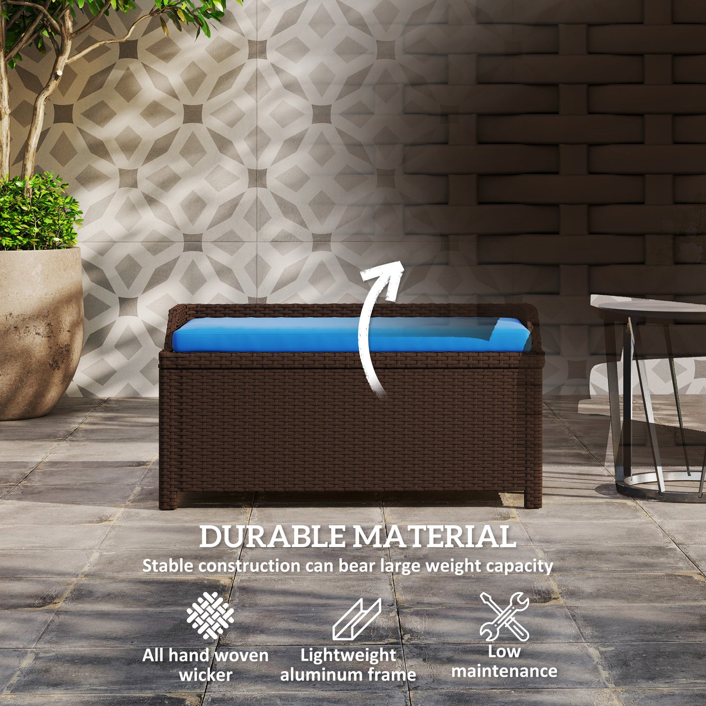 Outdoor Storage Bench with Cushion - Blue, 2-in-1 Design