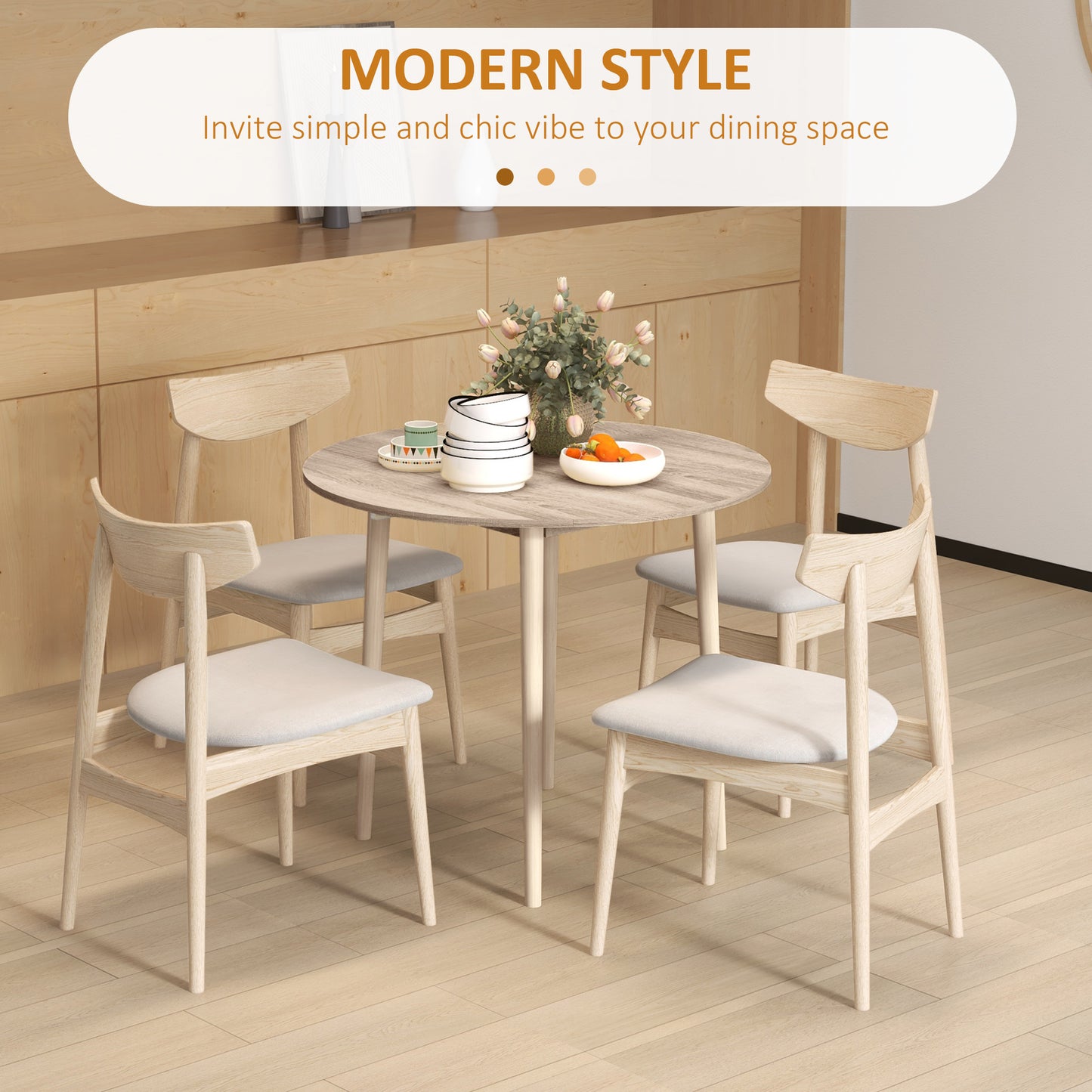 Round Drop Leaf Folding Dining Table for Small Spaces - Oak