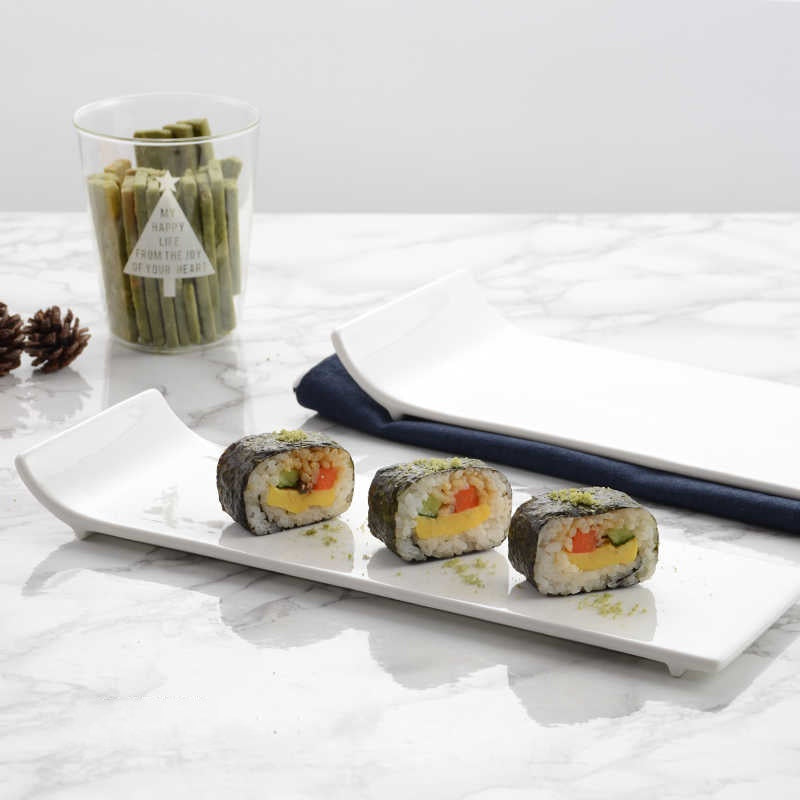 White Ceramic Rectangular Sushi Plate - Flat Dinnerware in Multiple Sizes