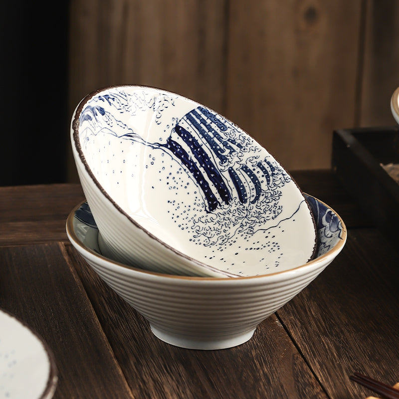 Japanese Ceramic Hat Bowl for Ramen and Soup - Large Porcelain Kitchen Serving Dish