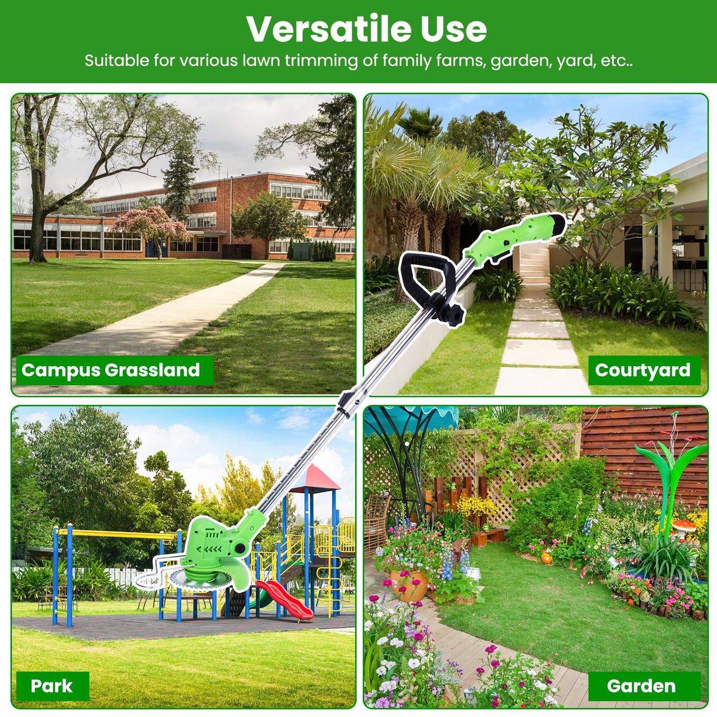 Cordless 12V 200W Grass Trimmer with 3 Blades & Adjustable Handle