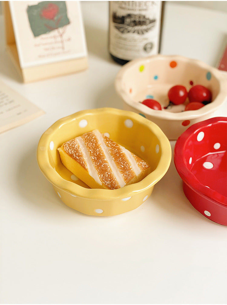 Polka Dot Porcelain Bowl Set - Cute Kitchen Dinnerware, 5-Inch