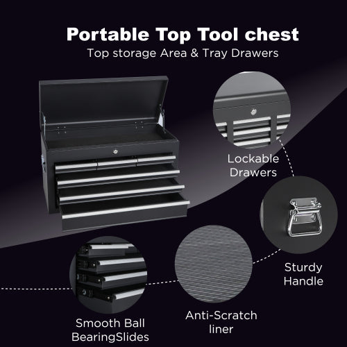 8-Drawer Rolling Tool Chest with Detachable Top Box, Lockable Wheels, Side Hooks