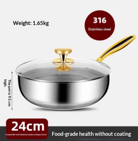 Stainless Steel Double-Sided Honeycomb Fry Pan Non-Stick Coating-Free Kitchen Cookware