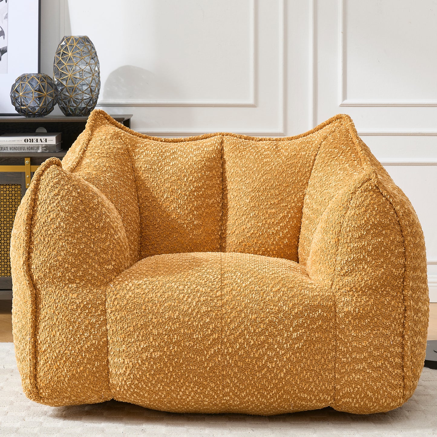 Yellow Chenille Bean Bag Chair - Comfortable Lazy Sofa for Adults
