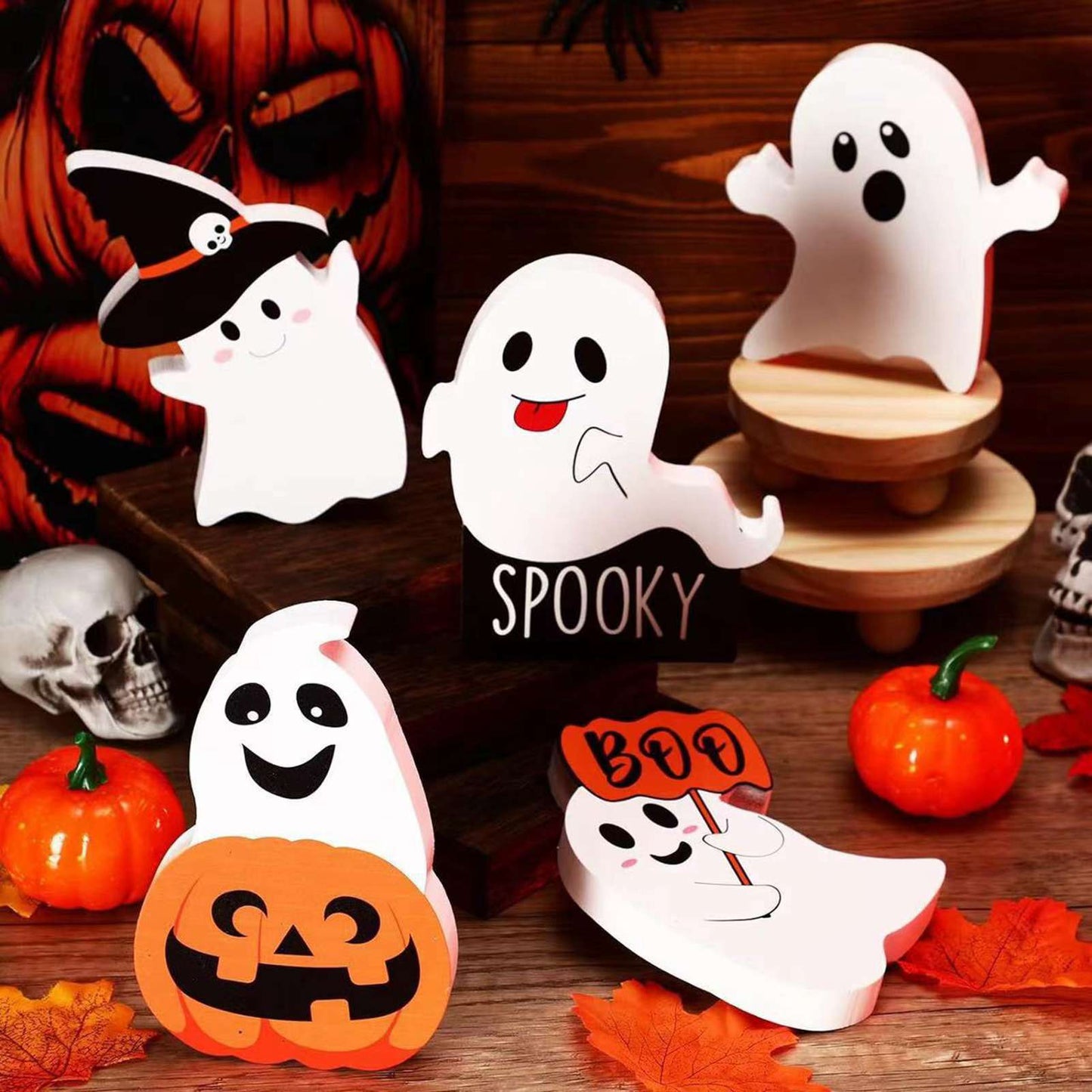 5 Cute Ghost Table Signs - PVC Festival Decorations