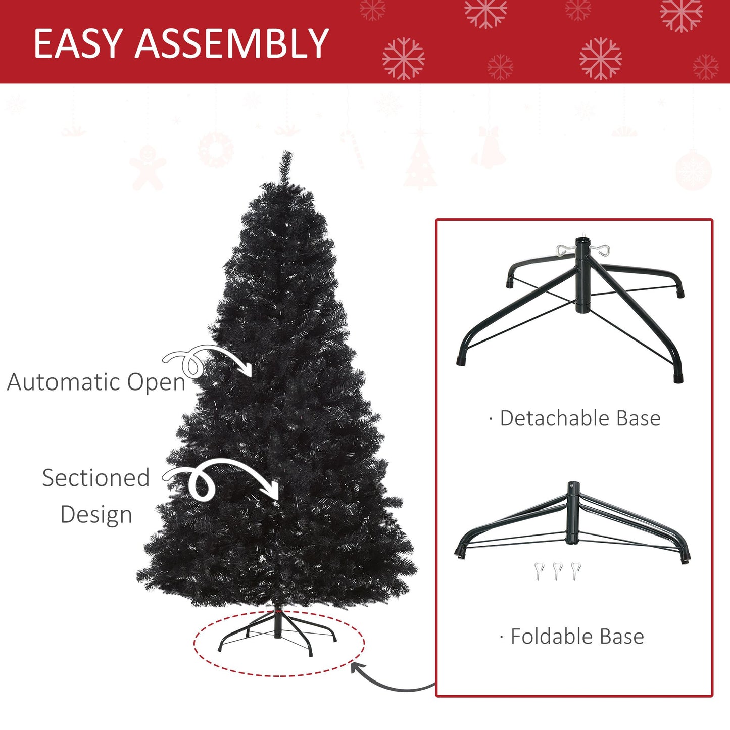 7ft Black Artificial Christmas Tree with Automatic Open