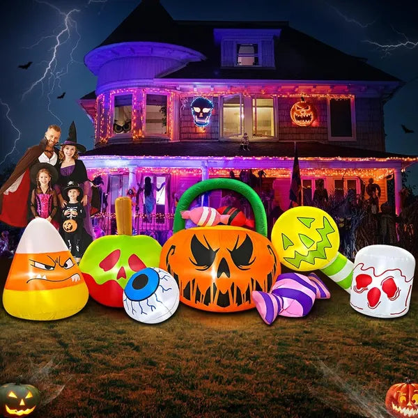 10 FT Inflatable Halloween Pumpkin and Ghost Decoration with LED