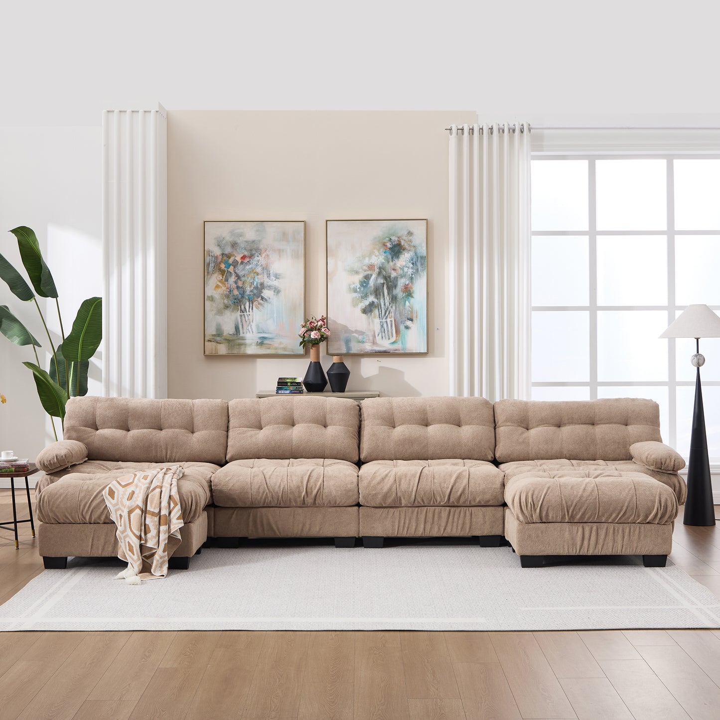 U Shaped Modular Sectional Sofa - Light Brown, Deep Seat Design