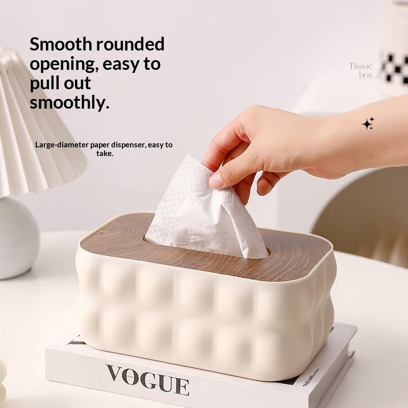 Wooden Lid Tissue Box - Bathroom Storage Organizer, Waterproof Plastic Desktop