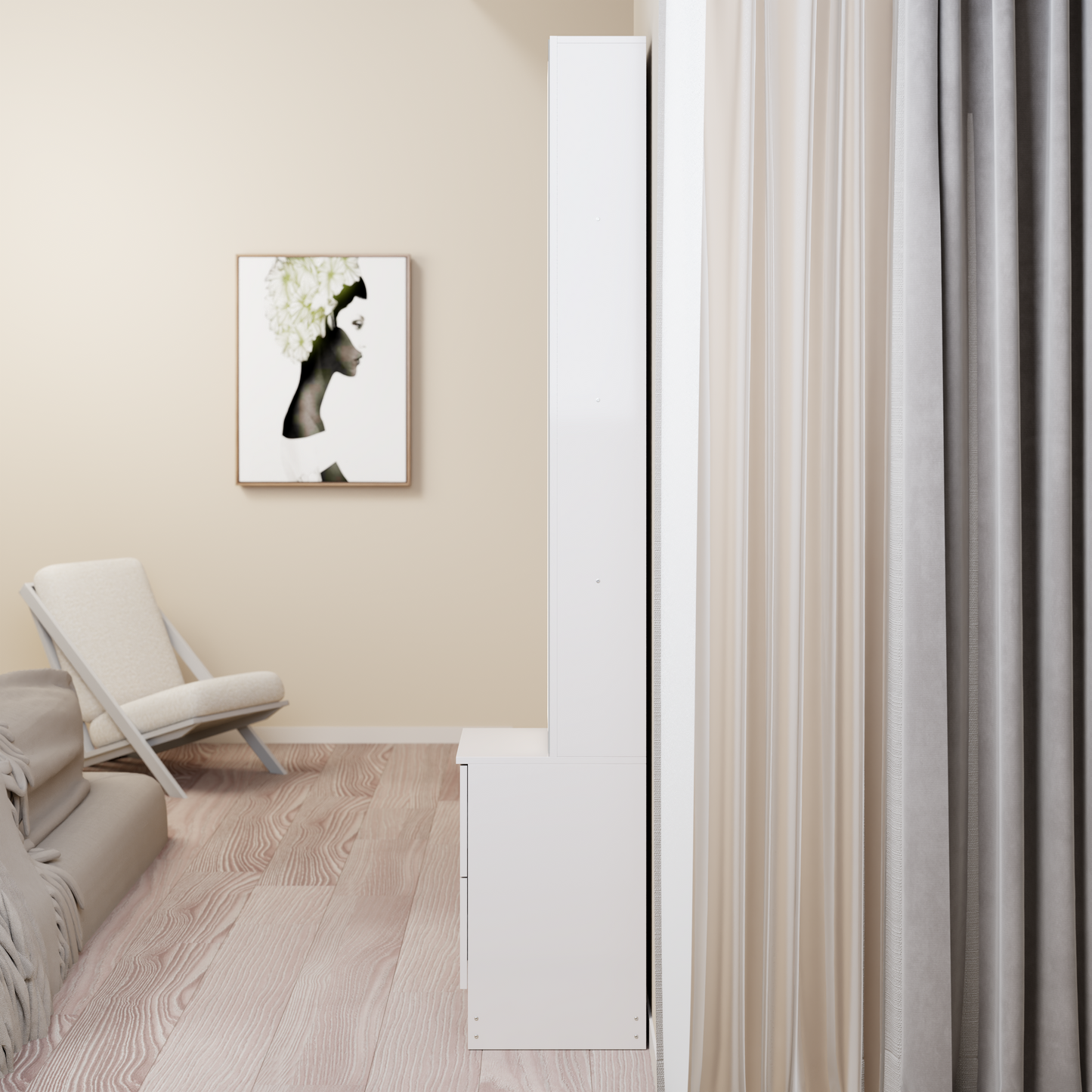 Adjustable LED Dressing Mirror Cabinet - White, Multi-layer Storage