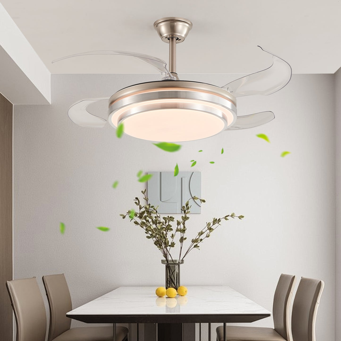42-Inch Modern LED Ceiling Fan with Remote Control - Retractable Blades, 6-Speed, Quiet Operation