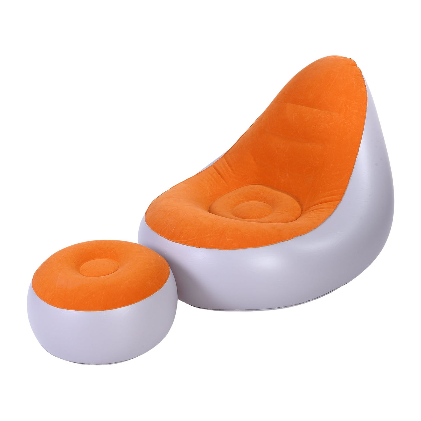 Inflatable Lounge With Foot Stool PVC Flocking Water Proof Folding