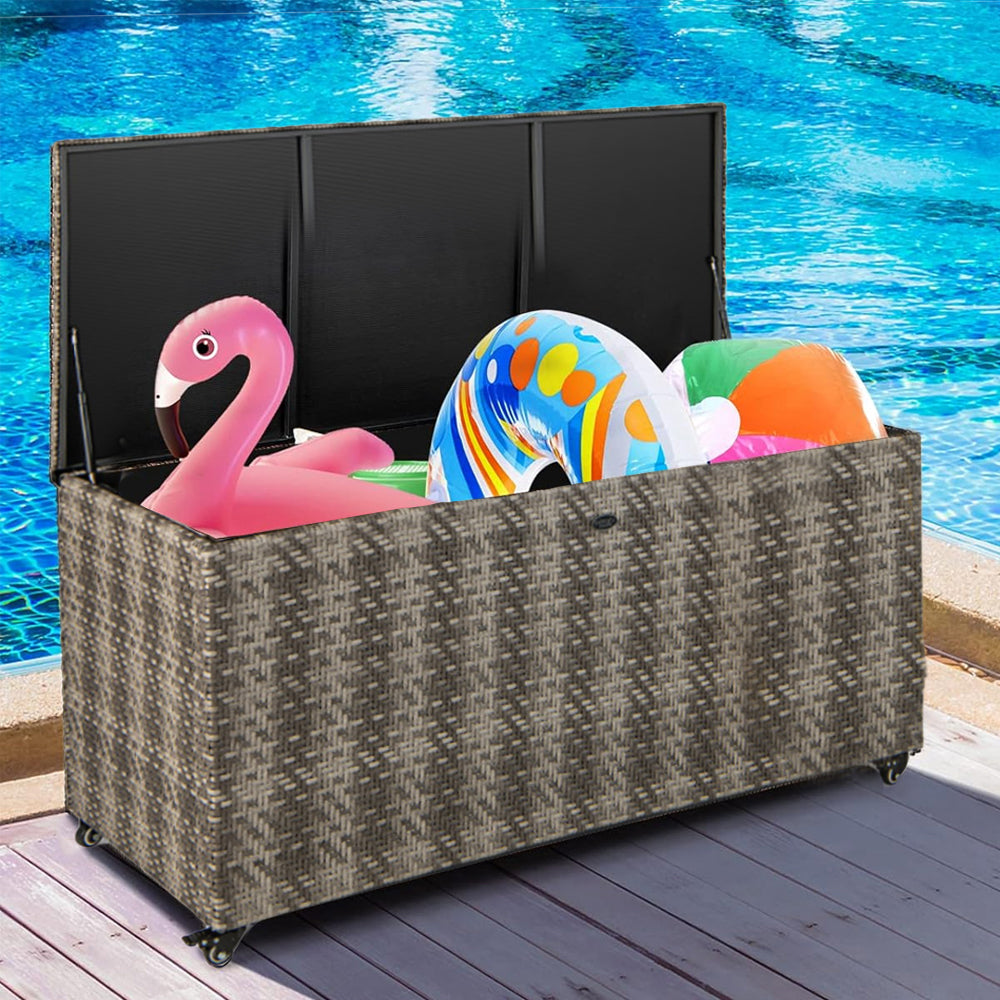 96 Gallon PE Wicker Outdoor Storage Box With 4 Wheels
