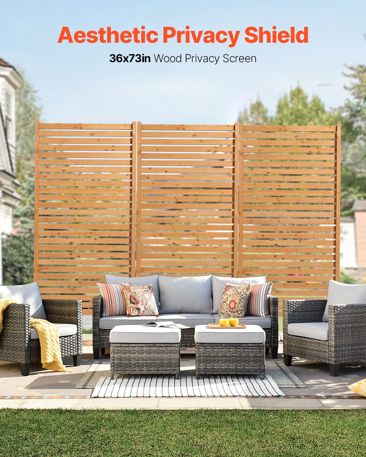 Wooden Privacy Screen 36x76 Inches Outdoor Freestanding Garden Divider Natural Finish
