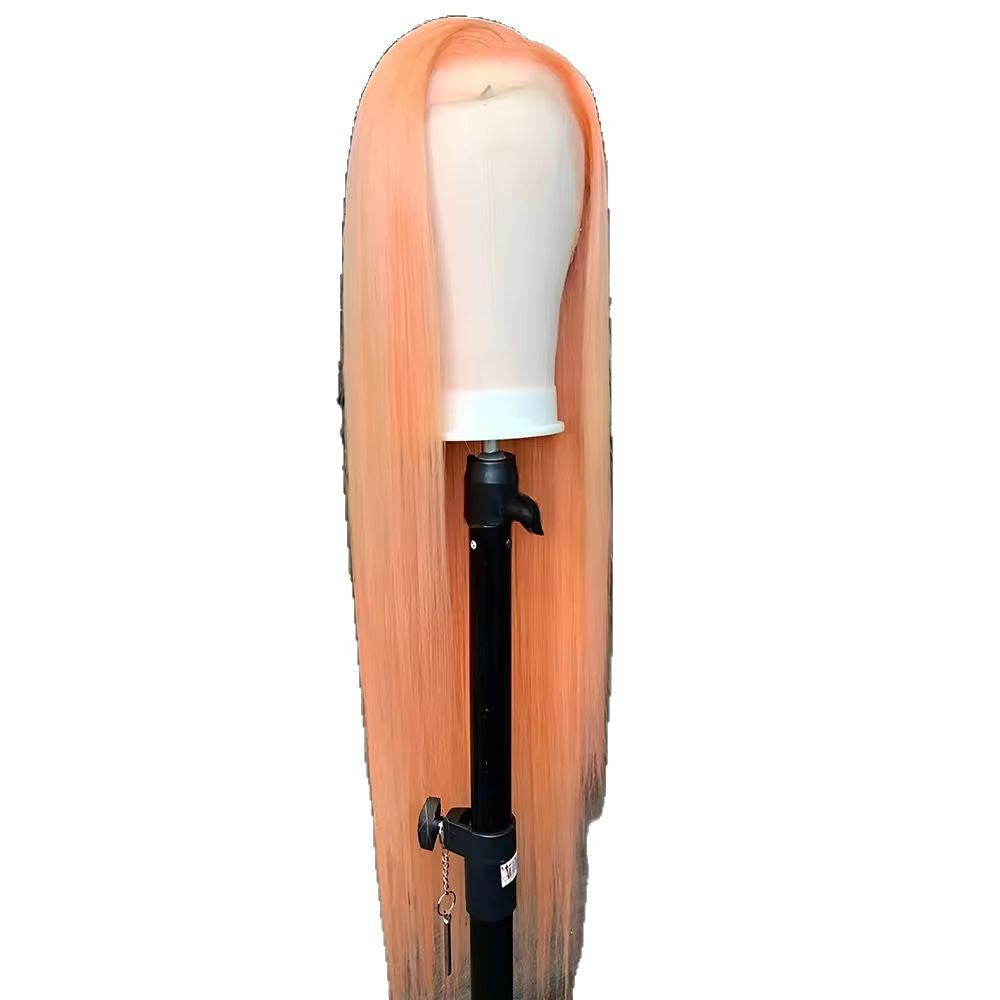 Orange Long Straight Synthetic Wig with Front Lace – High-Temperature Fiber, 18-26 Inches