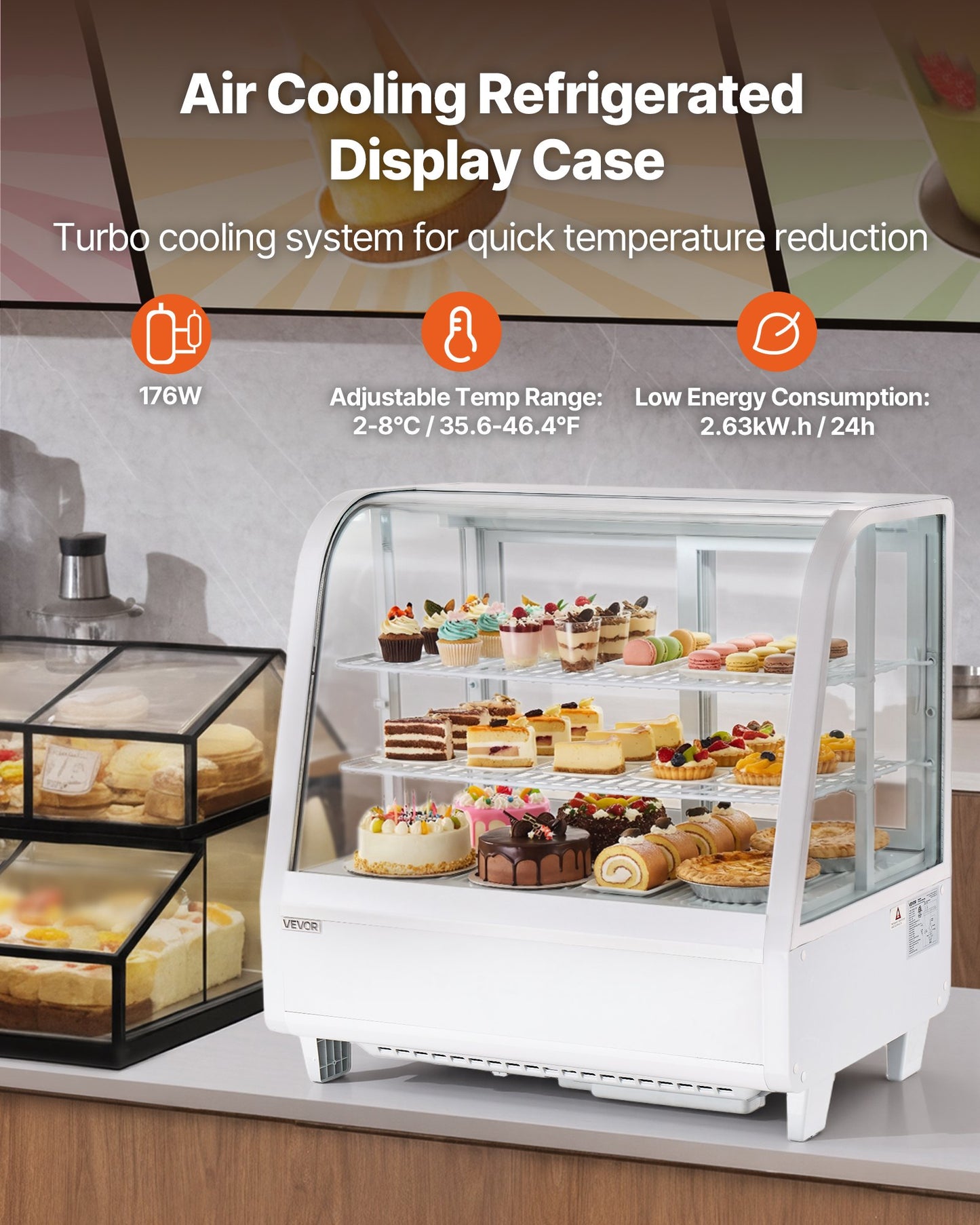 Countertop Refrigerated Display Case 3.5 Cu.Ft. Dual-Tier Cake Refrigerator with LED Lighting
