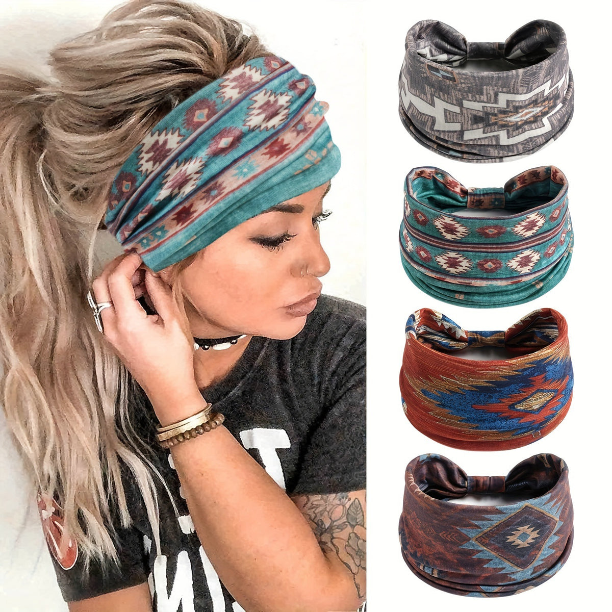 Vintage Printed Women's Stretch Knotted Hair Band - Hair Accessories