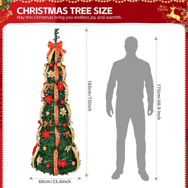 6 FT Pre-Lit Christmas Tree - Fully Decorated with 150 Warm Lights