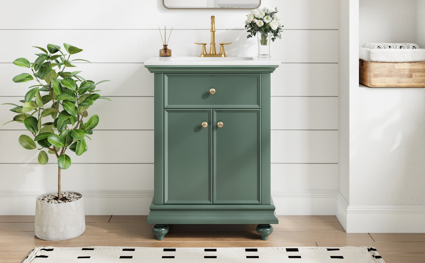 24" Modern Bathroom Vanity with Tip-Out Drawer - Green
