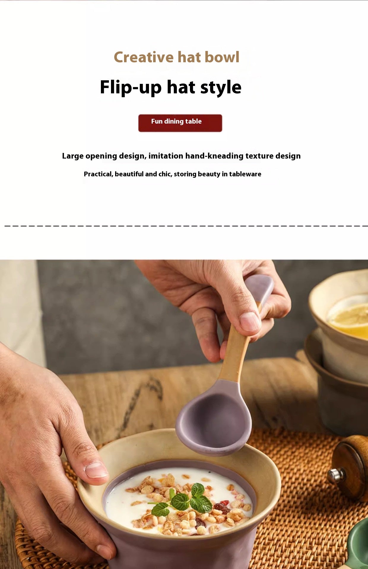 Retro Ceramic Kitchen Bowl Set with Spoons - Handmade Stoneware Dinnerware
