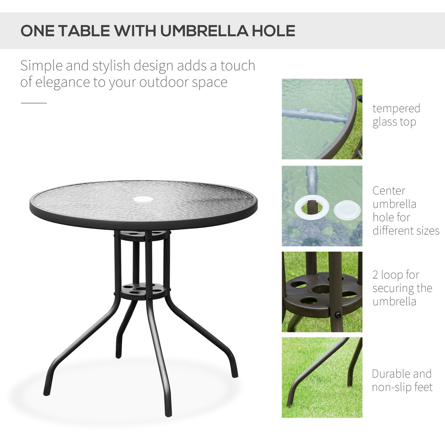 Outdoor Patio Dining Set for 4 with Umbrella & Folding Chairs