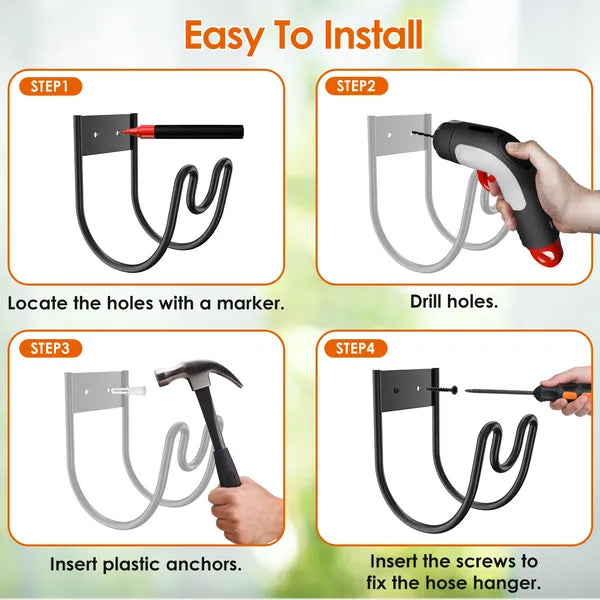 Heavy Duty Garden Hose Holder - Stainless Steel Wall Mount Rack