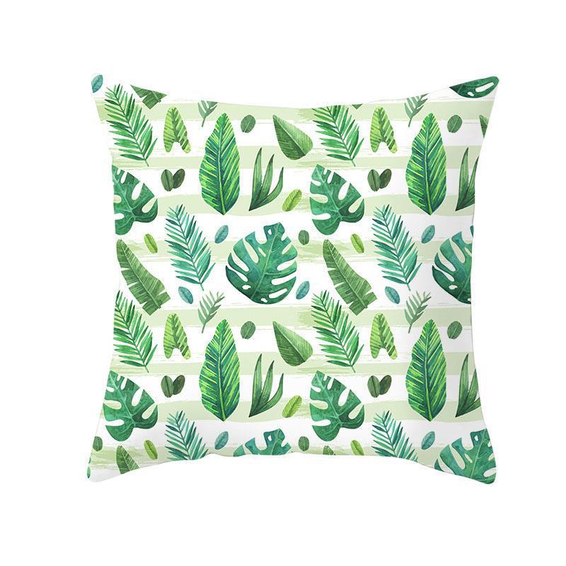Green Plant Tassel Sofa Pillowcase - 45x45cm Plush Cushion Cover