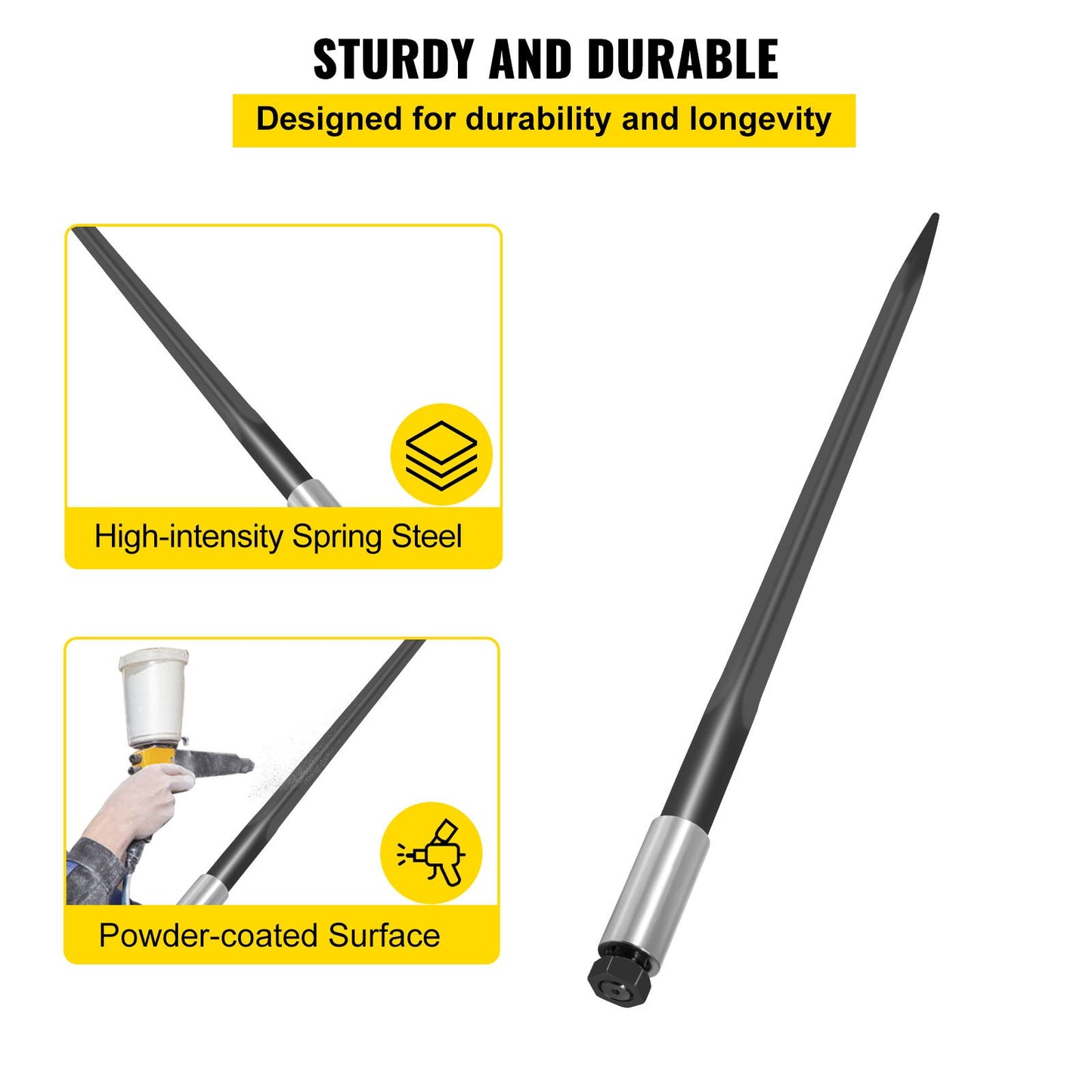 39-Inch Hay Bale Spike - Heavy Duty Square Bale Fork for Tractors & Loaders