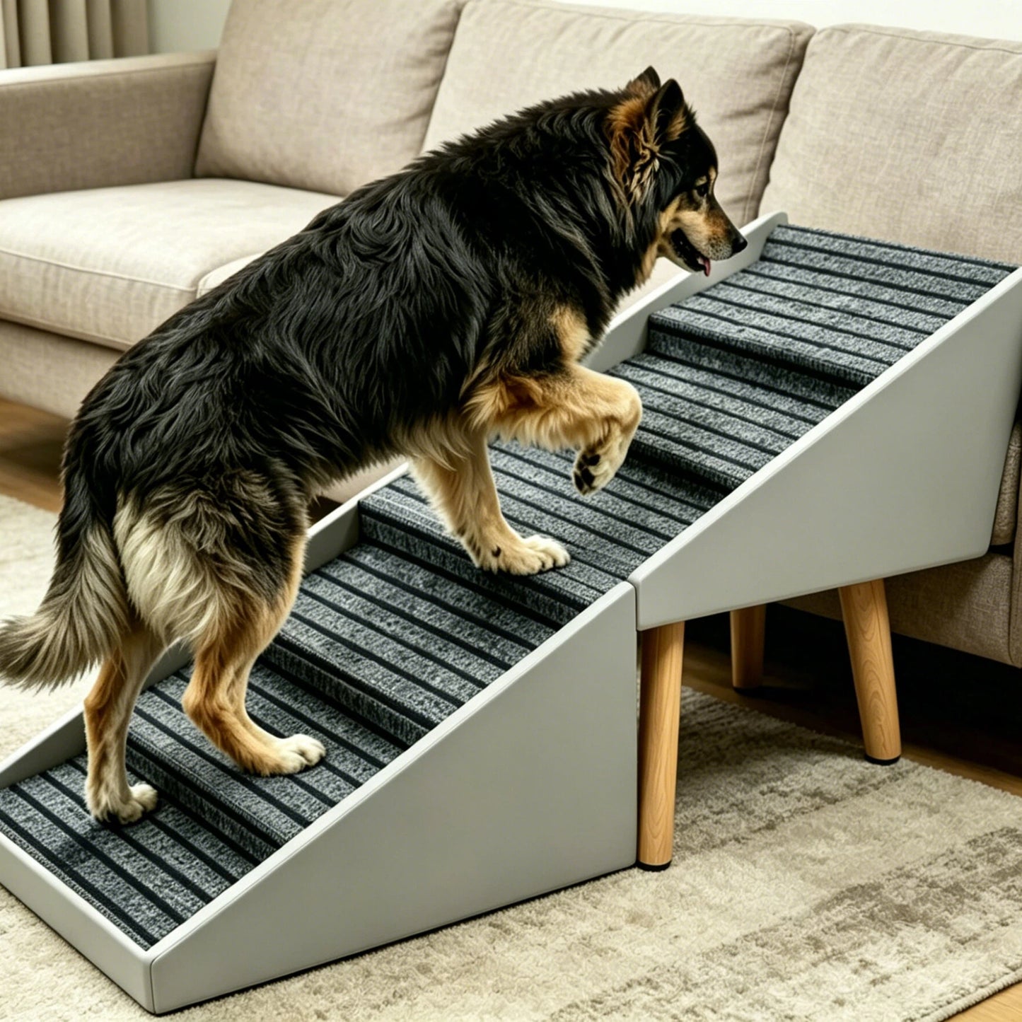 Foldable Dog Steps and Ramp for Bed Couch - Anti-Slip Pet Stairs, Grey