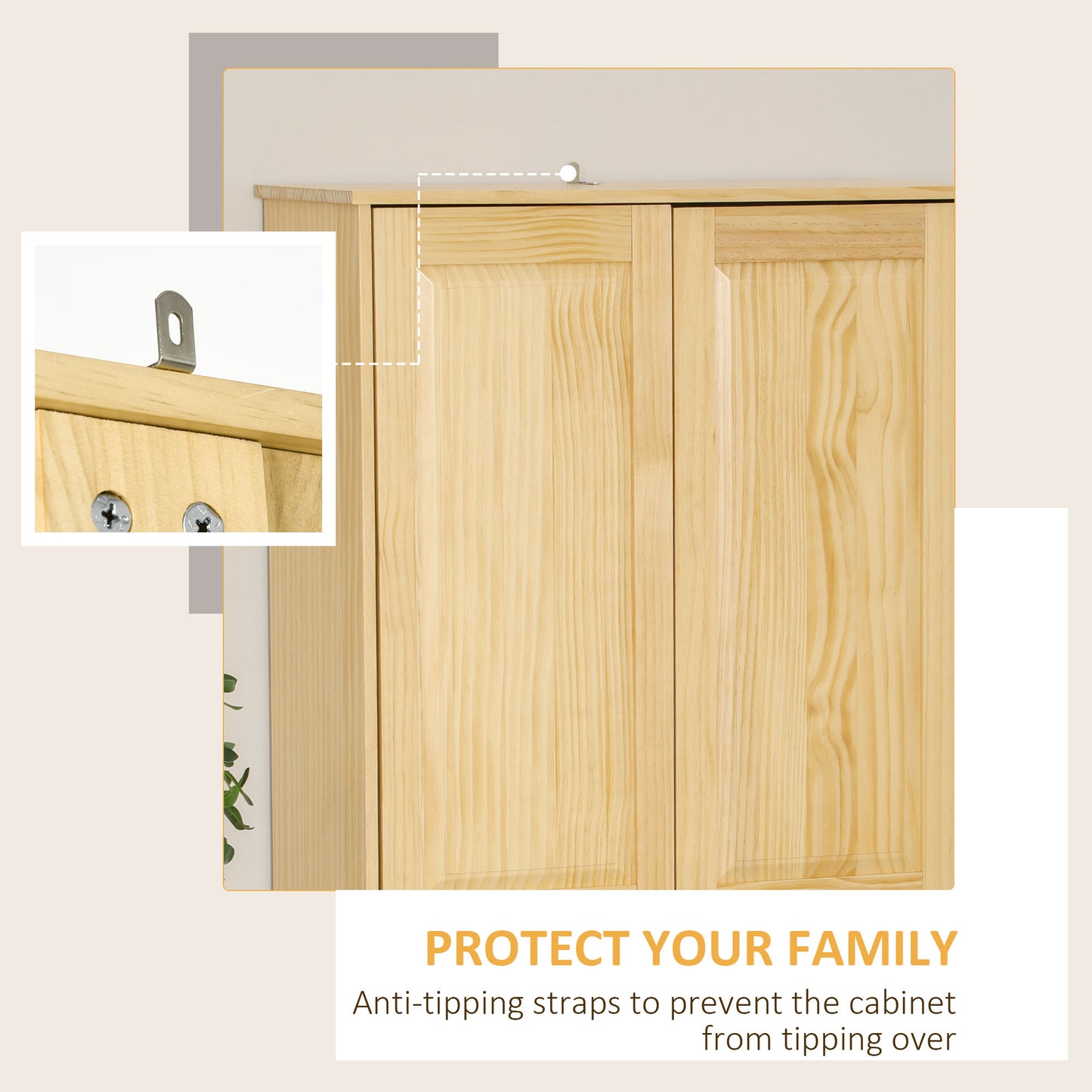 67" Pinewood Kitchen Pantry Storage Cabinet with Adjustable Shelves