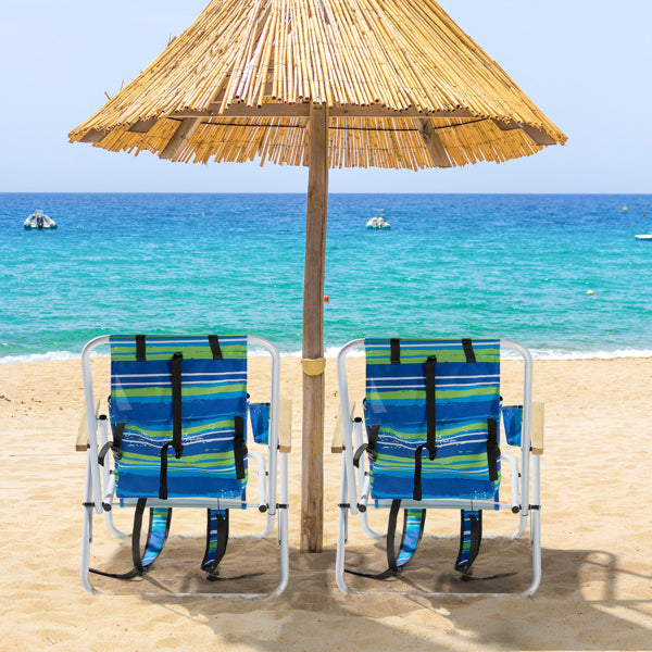 Folding Beach Chair Set of 2 - 4-Position Portable Camping Chairs with Headrest and Cup Holder