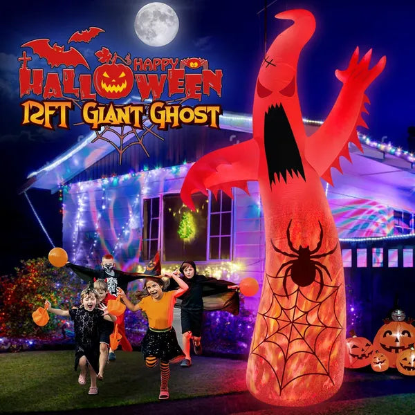 12FT Giant Ghost Halloween Inflatable with LED Flame Lights