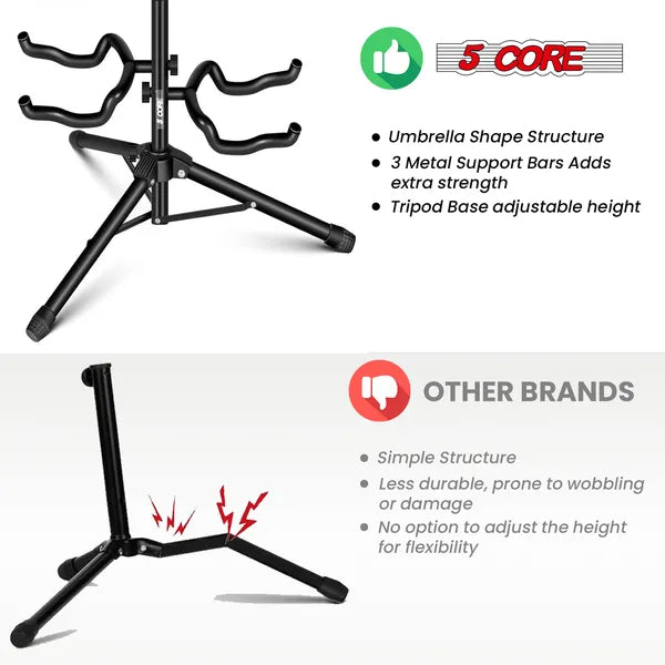 Adjustable Double Guitar Stand - Foldable, Portable, Black