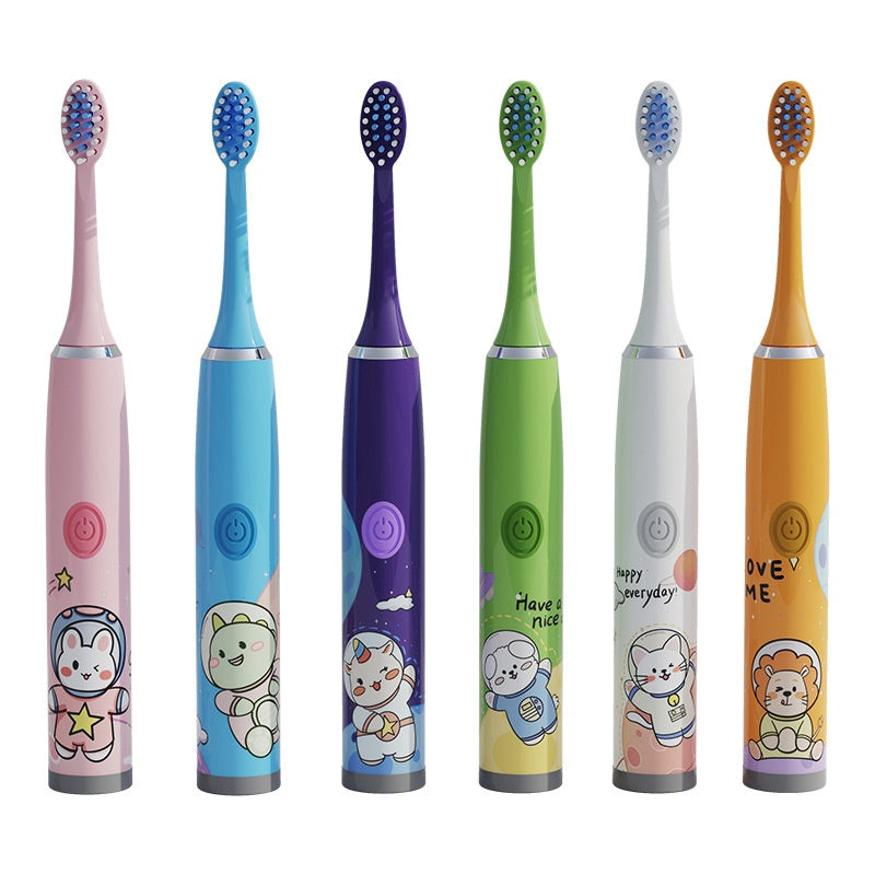 Electric Cartoon Soft Bristle Rechargeable Waterproof Toothbrush with 3 Brush Heads