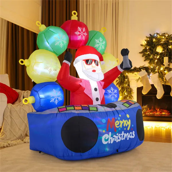 6ft Inflatable DJ Santa with RGB LED Orbs - Outdoor Party Decor