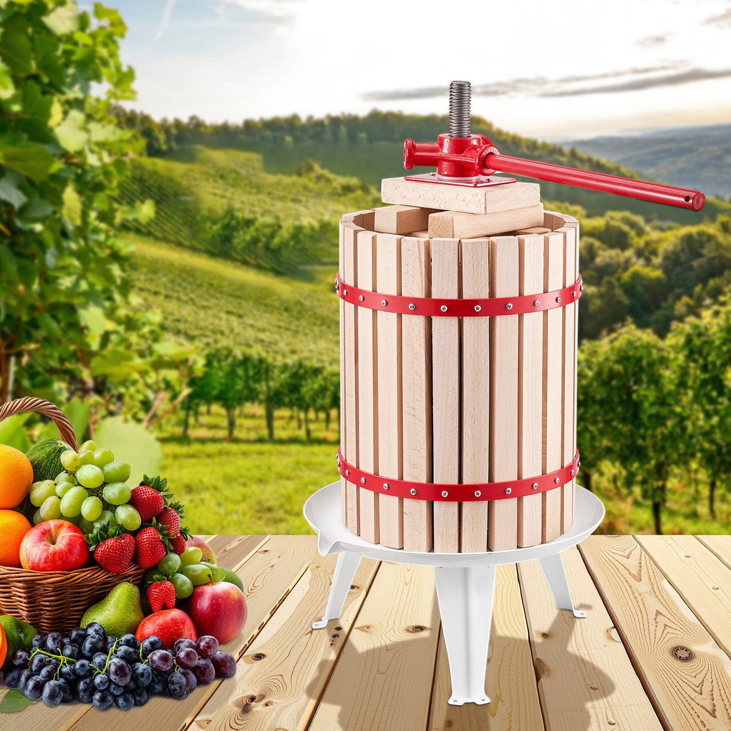 Manual Fruit Wine Press - 4.75 Gallon Beechwood Basket