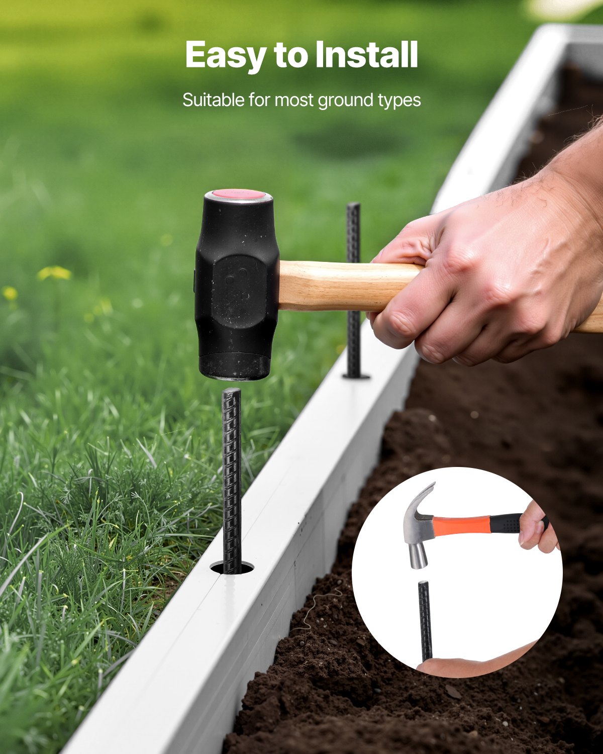 16-Inch Galvanized Steel Rebar Stakes Set - Heavy Duty Ground Anchors for Garden & Soil