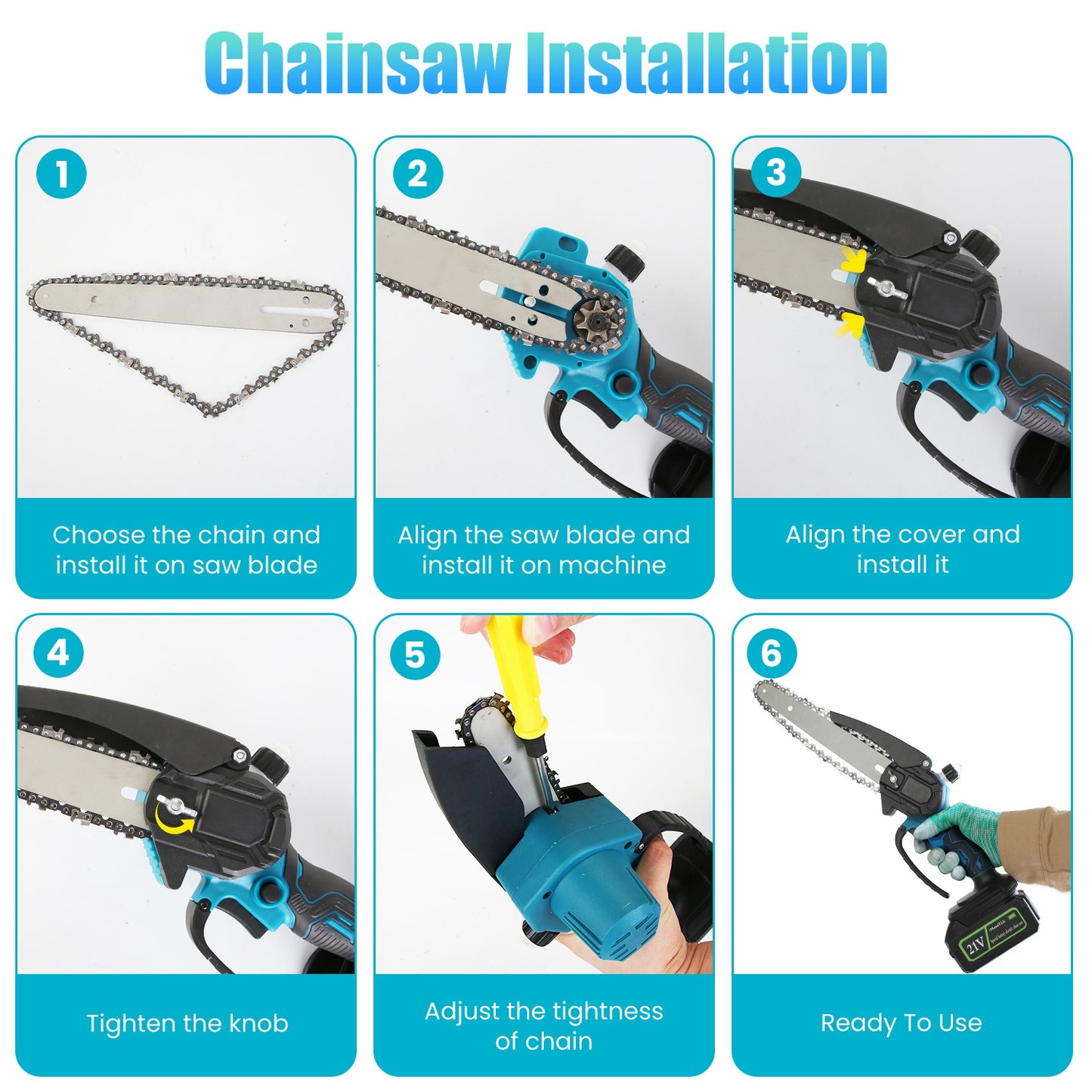 Cordless Pole Saw & Mini Chainsaw with Extension Poles - 21V Battery
