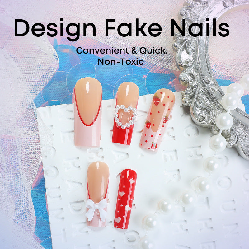 Valentine's Day Nail Stickers Set - Watermelon Heart & Bow Designs, 24 Pieces