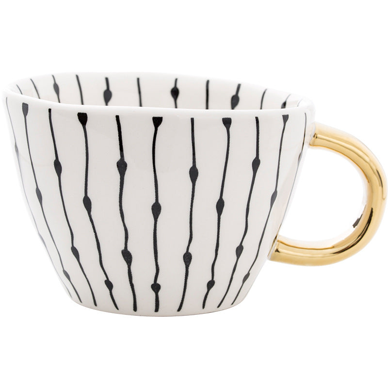 Large Capacity Ceramic Mug for Coffee Tea Water - Hand-Painted Irregular Design