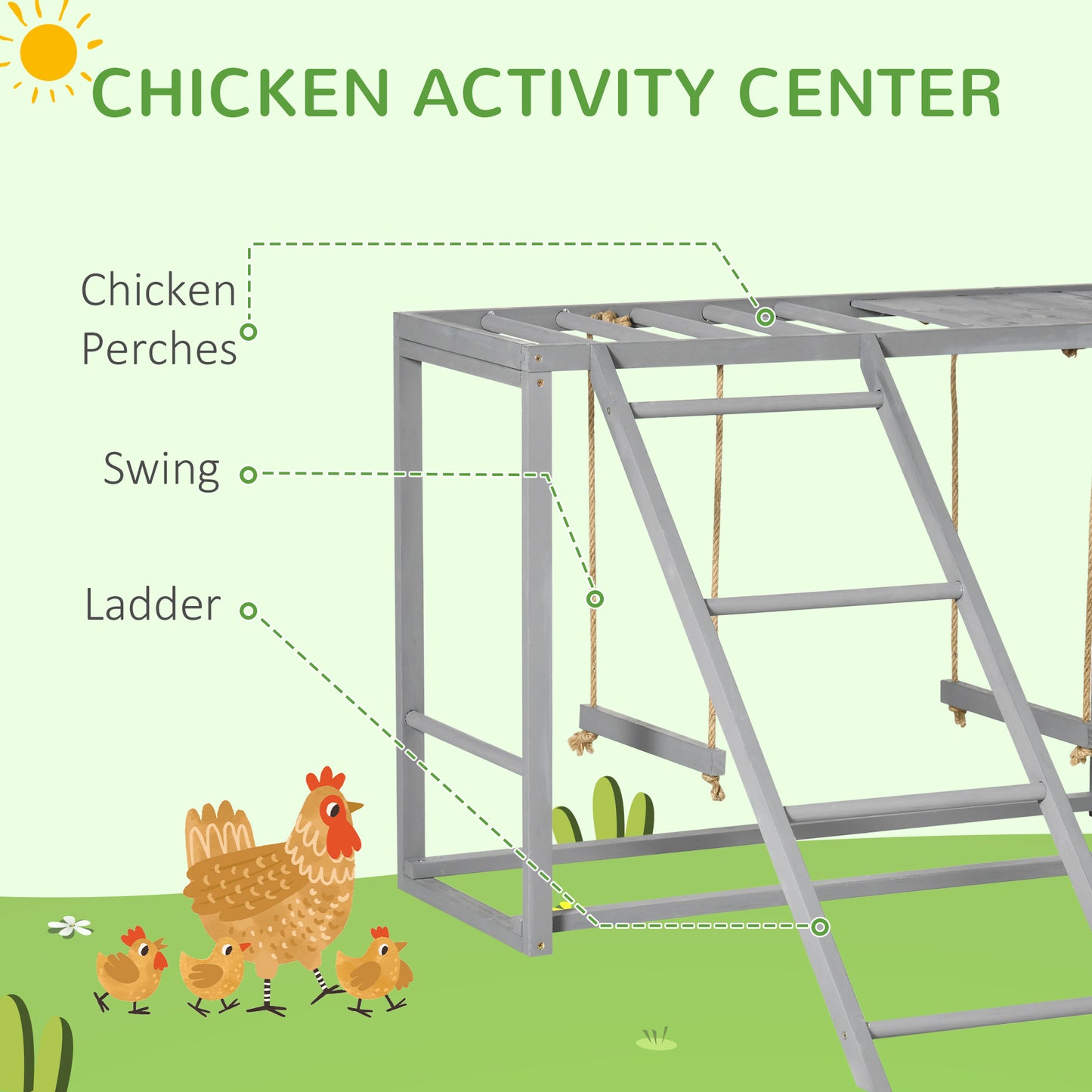 Wooden Chicken Play Set with Swing, Perches & Ladder - Gray, 1100x500x170 mm