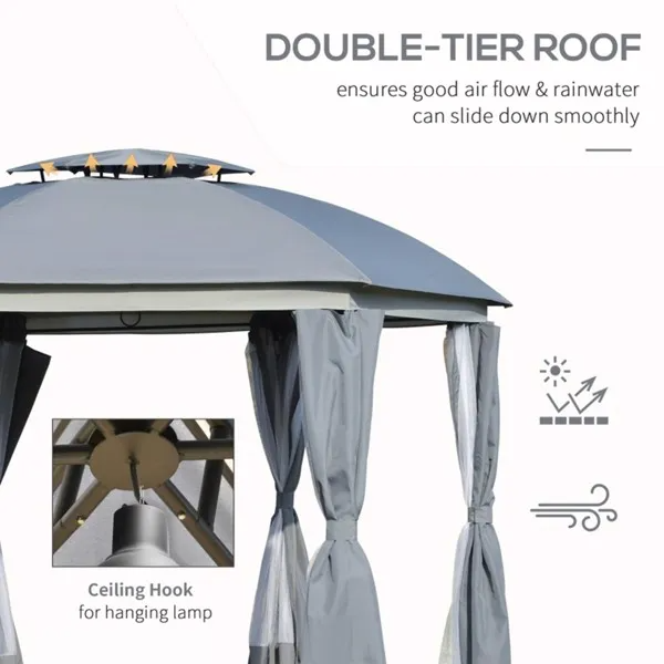 144" Round Outdoor Gazebo with Double Roof Canopy - Grey